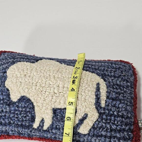 Chandler 4 Corners Artist HandMade Bison Buffalo Hooked Wool & Red Velvet Pillow - Picture 8 of 9
